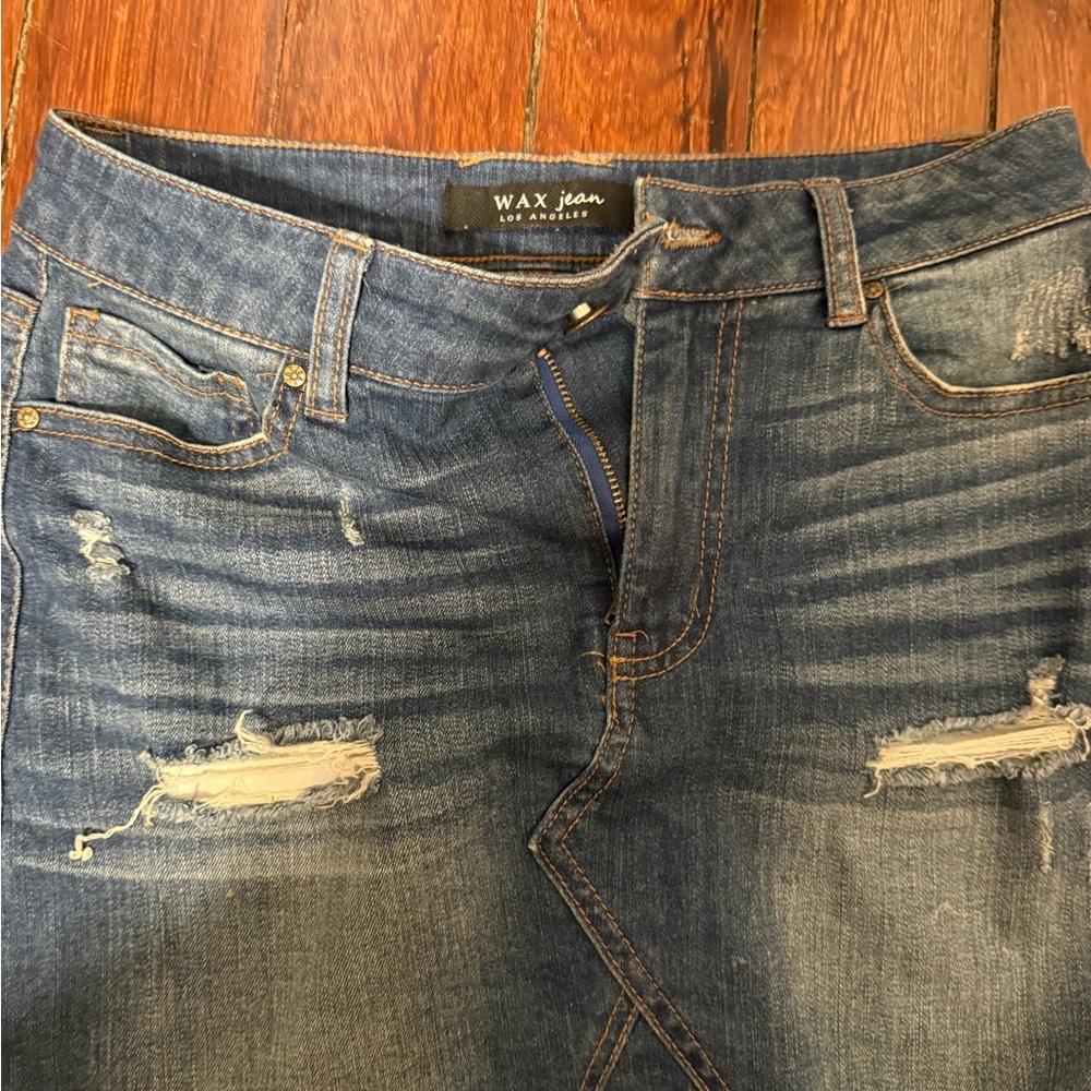 Wax Jean women’s Distressed Blue Jean skirt